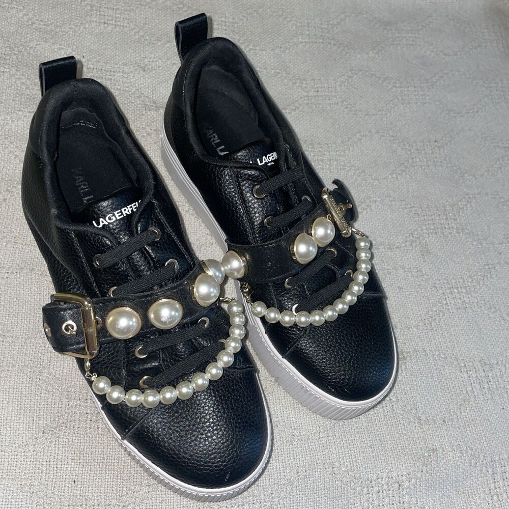 Karl Lagerfeld Women’s Platform Sneakers Size 8 M Black Pearl Motif Going Out